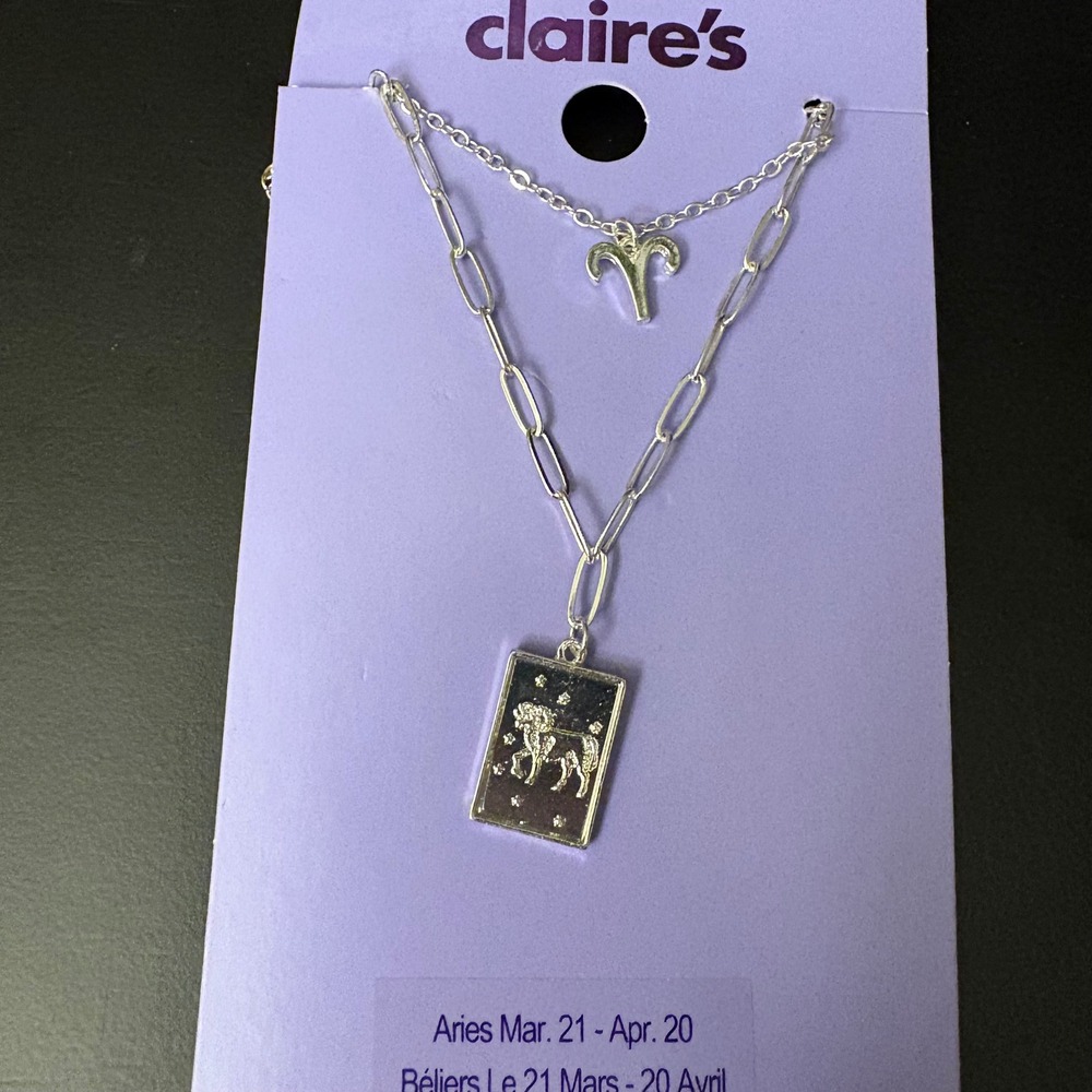 NWT Claires Silver Aries Zodiac Layered Set of 2‎ Necklaces March April Gift